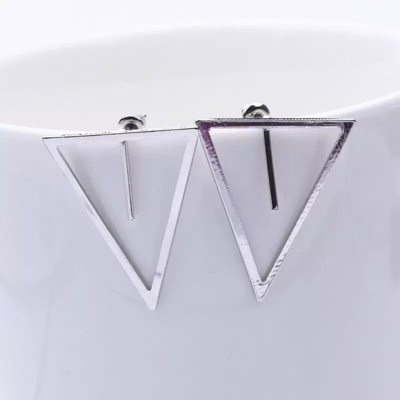 “Zara” Triangular Unique Geometric Edgy Stud Gold Minimalist Statement Earrings - Picture 4 of 5